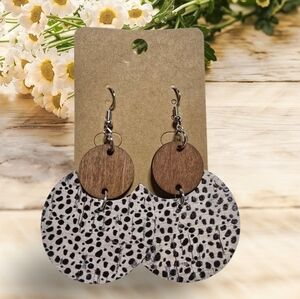 Wood Circle Drop Dangle Earrings Wooden Ring Polka Dot Zebra Disco Animal NWT